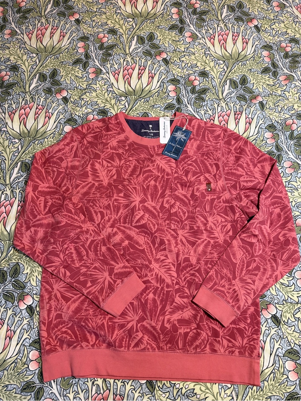 Tommy Bahama Men's Red Palm-Print Crewneck Sweatshirt Size L/G